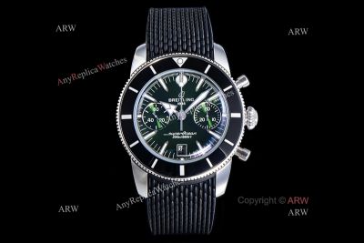 OXF Breitling Superocean B01 Chronograph 42mm 01 Movement Green Face Rubber Band Watch